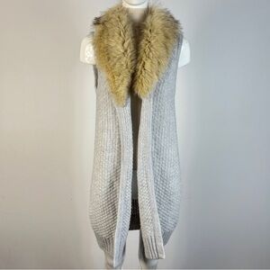 GAP Women's Cream Wool Alpaca Blend Cardigan with Faux Fur Collar S